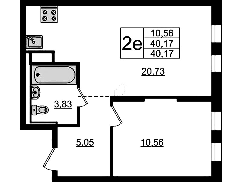 1-комнатная квартира 40.17 м², 12/12 эт., ЖК «Новые Лаврики»
